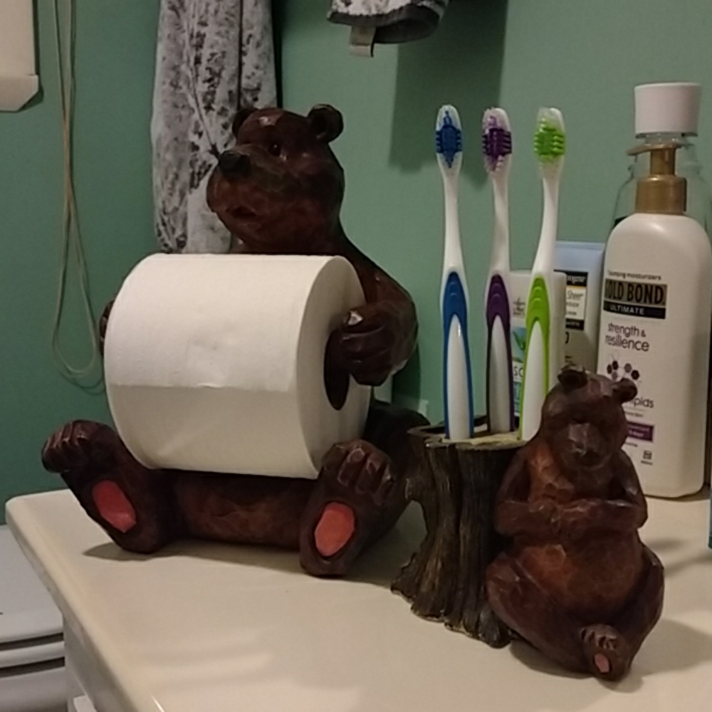 Bear Toilet Paper & Toothbrush Holder Set